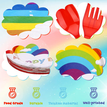 Jetec 240 Pcs Neon Party Rainbow Birthday Party Supplies Neon And Rainbow Glow Party Plates And Napkins Tableware For 40 Guests, 7' 9' Plate For Glow Birthday Party Decoration(Rainbow Style)