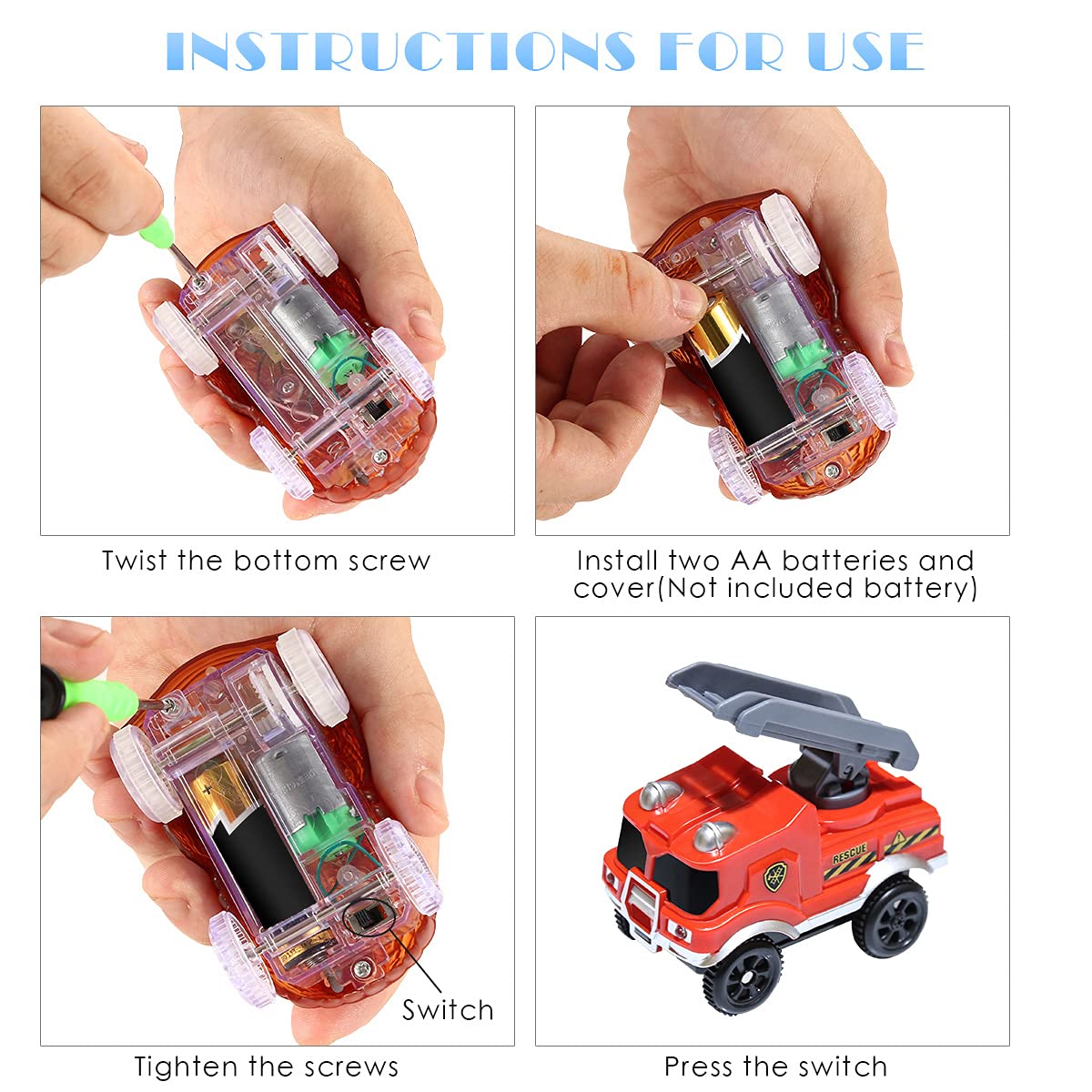 Tracks Cars Replacement only, Toy Cars for Magic Tracks Glow in the Dark, Racing Car Track Accessories with 5 Flashing LED Light