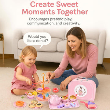 Lajeje Tea Party Set For Girls - Princess Toddler Birthday Gift, Bunny Tea Time Toys With Teapot, Desserts, Cups, Plates & Carry