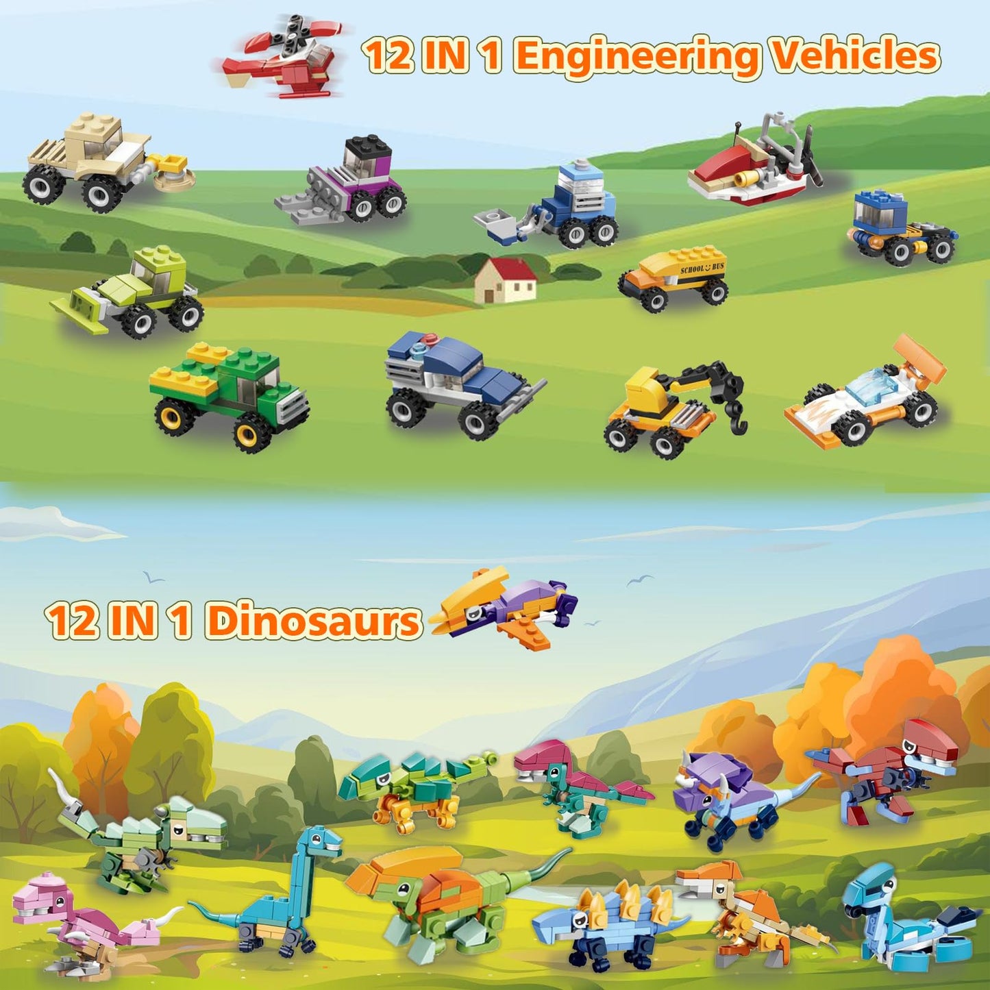24 Packs Party Favors For Kids Building Set - Valentines Day Gifts For Kids Classroom Dinosaur Building Blocks Exchange Valentin