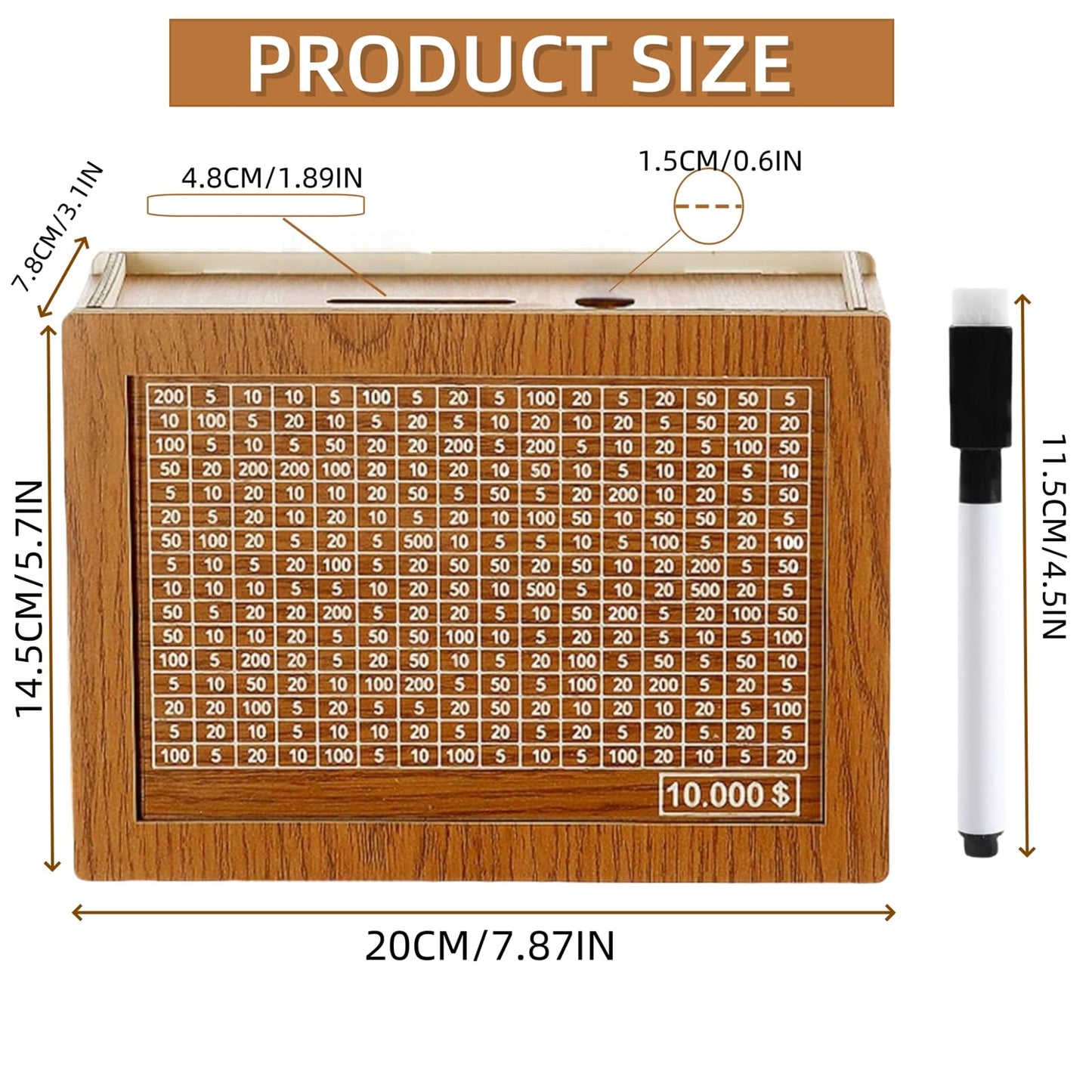 Savings Challenge Box, 10K Wooden Piggy Bank With Counter, Money Saving Box For Kids And Adults, Savings Goal Of $10000, Easy To