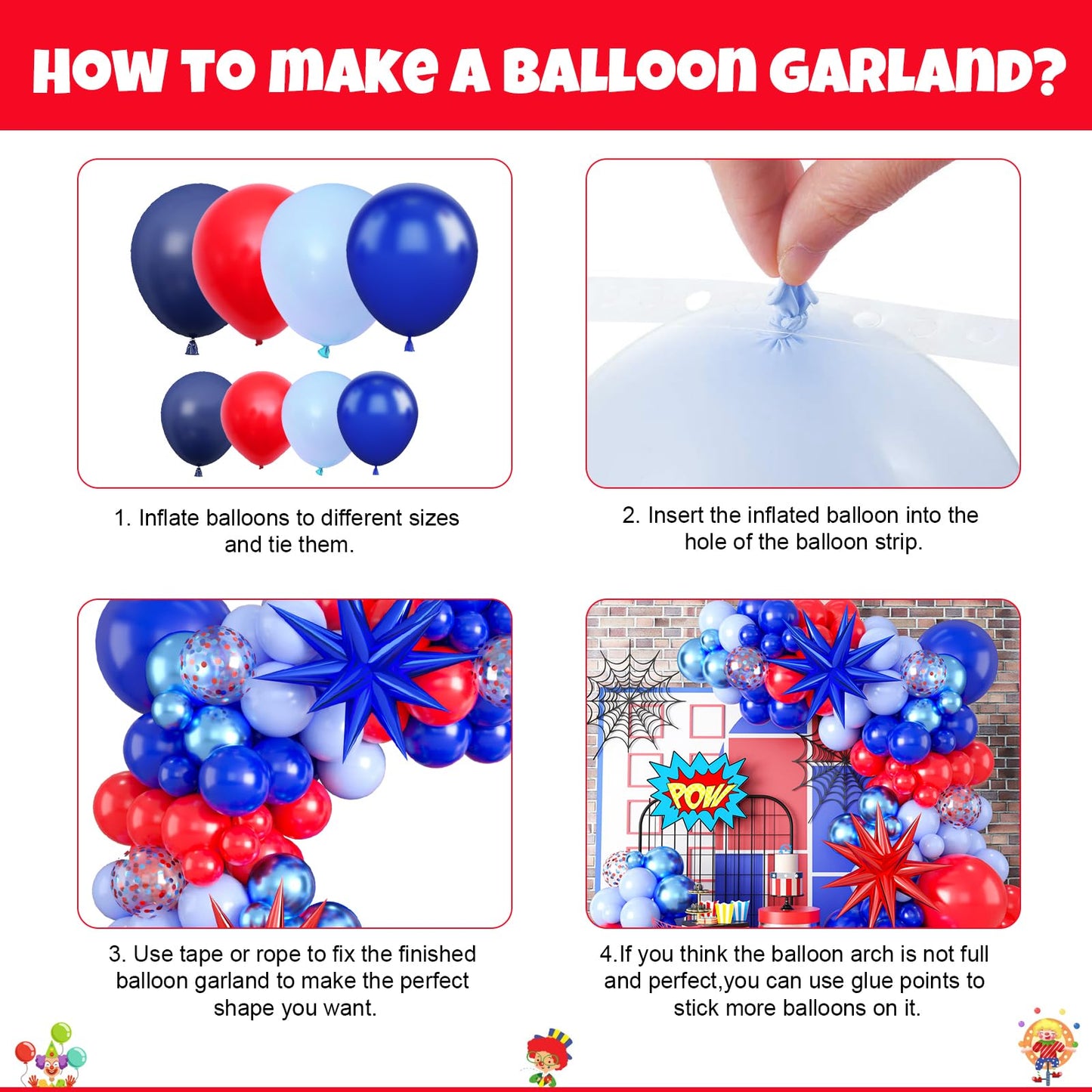 Biapian Red And Blue Balloon Garland Arch Kit, 111 Pcs Red Blue Confetti Balloons Baby Blue Metallic Blue Latex Balloons Foil St