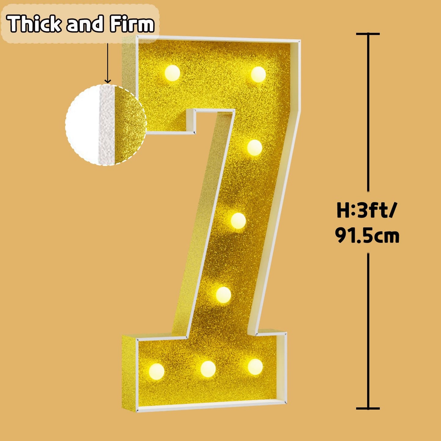 Imprsv Marquee Numbers Gold 3Ft: Golden Party Decor - Light Up Number 7 Large 3 Feet Tall - Birthday Decorations For Him Her 7Th