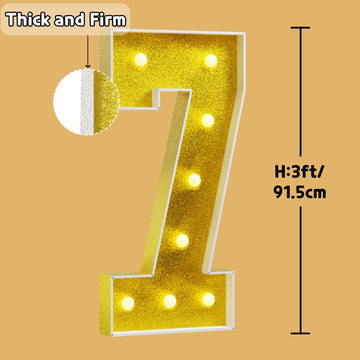 Imprsv Marquee Numbers Gold 3Ft: Golden Party Decor - Light Up Number 7 Large 3 Feet Tall - Birthday Decorations For Him Her 7Th
