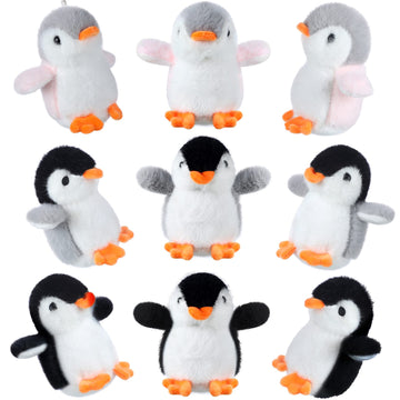 9 Pcs Mini Penguin Stuffed Plush Toys 4.3 Inch Cute Soft Small Penguin Ornament Hanging Animal Stuffed Toys For Keychain Bag Pendant Birthday Valentine Gift Party Favor(Cute Style)
