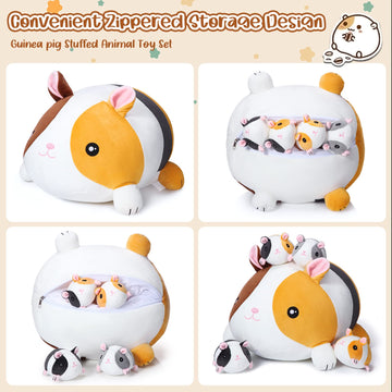 Threan 5 Pieces Guinea Pig Stuffed Animals 14 Inch Mommy Guinea Pig Plush With 4 Cute Baby Soft Toy Set Birthday Gift For Friends Boys Girls Party Supplies