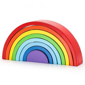 Wooden Rainbow Stacking Toy, Large Wood Rainbow Stacker Arch Game, Montessori Arch Bridge Rainbow Building Blocks, Colorful Stac
