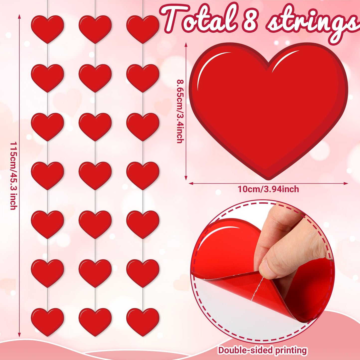 Capoda 8 Pcs Heart Party Decorations Red Heart Paper Garlands Hanging Banners for Sweet Day Birthday Party Wedding Anniversary S