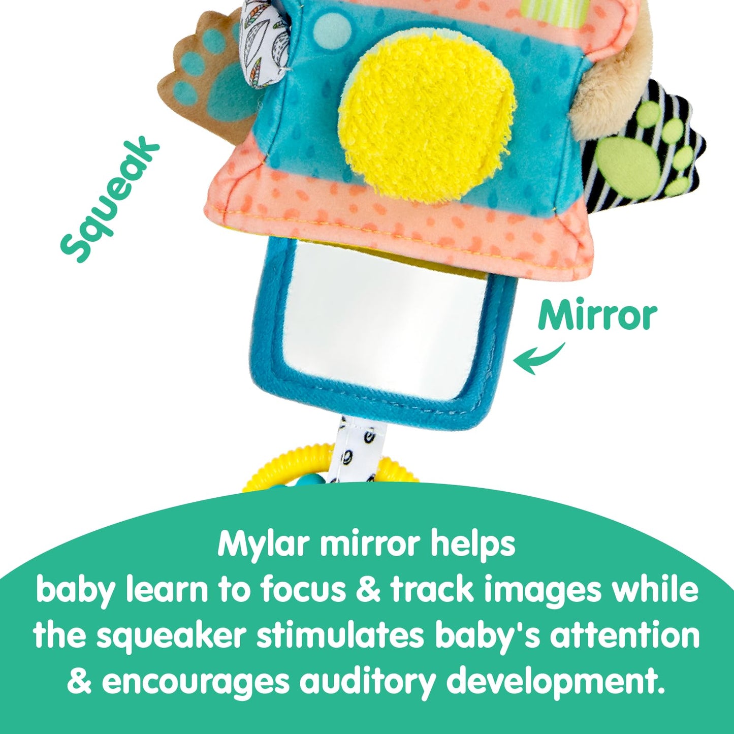Lamaze Arty Says Cheese Clip On Stroller Toy - Baby Sensory Toys With Crinkle And Squeak Sounds - Includes Clip For On-The-Go Stroller Or Car Seat Play - Ages 0 Months And Up