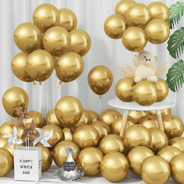 Jobkoo 5 Inch Gold Balloons, 60 Pcs Gold Metallic Balloon Small Metallic Gold Chrome Balloons 5'' Mini Matte Golden Latex Balloo
