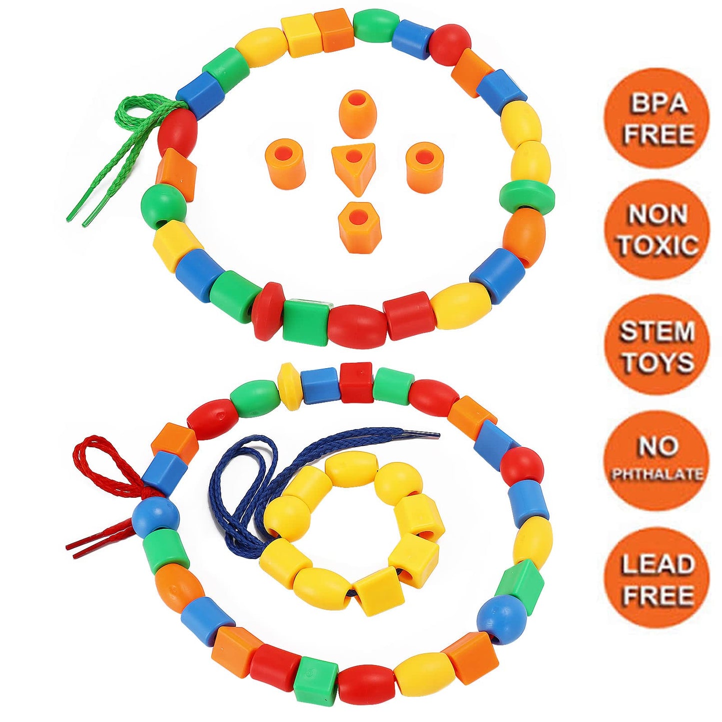 Bmtoys Lacing Beads For Kids - 70Pcs Threading Beads Occupational Therapy Toys For Kids Fine Motor Skills Developmental Activity Ot Toys