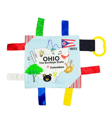 Baby Jack & Co 8X8” Learning Lovey Tag Toys For Babies - Baby Crinkle Toys - Crinkle Toys For Baby - Soft & Safe - Learn Usa State Facts - Ideal Baby Toy Bpa Free W/Stroller Clip (Ohio_8X8)