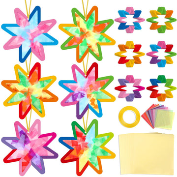 Qyeahkj 36 Set Summer Star Suncatchers Crafts for Kids DIY Star Window Tissue Paper Craft Kit Art Ornament Hanging Decor for Sch