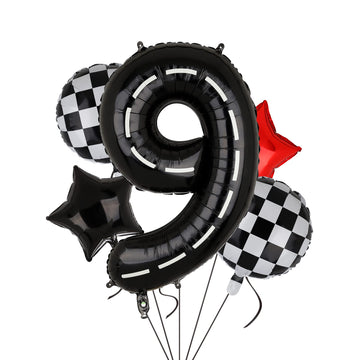 Race Car Birthday Balloons 40 Inch Racetrack Number Balloon 9 Black Boys 9St Birthday Race Car Theme Party Decor Supplies 5 Pcs