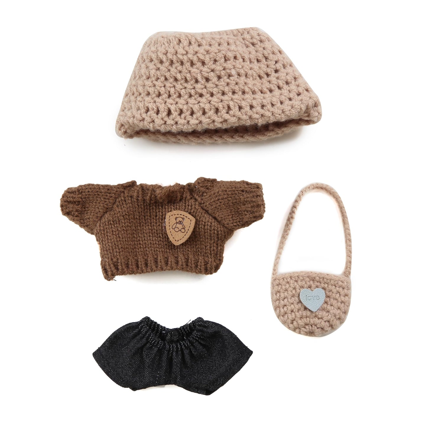 17cm Doll Clothes - Kawaii Chic Style Set for 17cm Dolls  enhanced Doll Outfit with Accessories - Khaki Wool Hat + Brown Romper + Black Jeans + Khaki Bag (NO Doll)