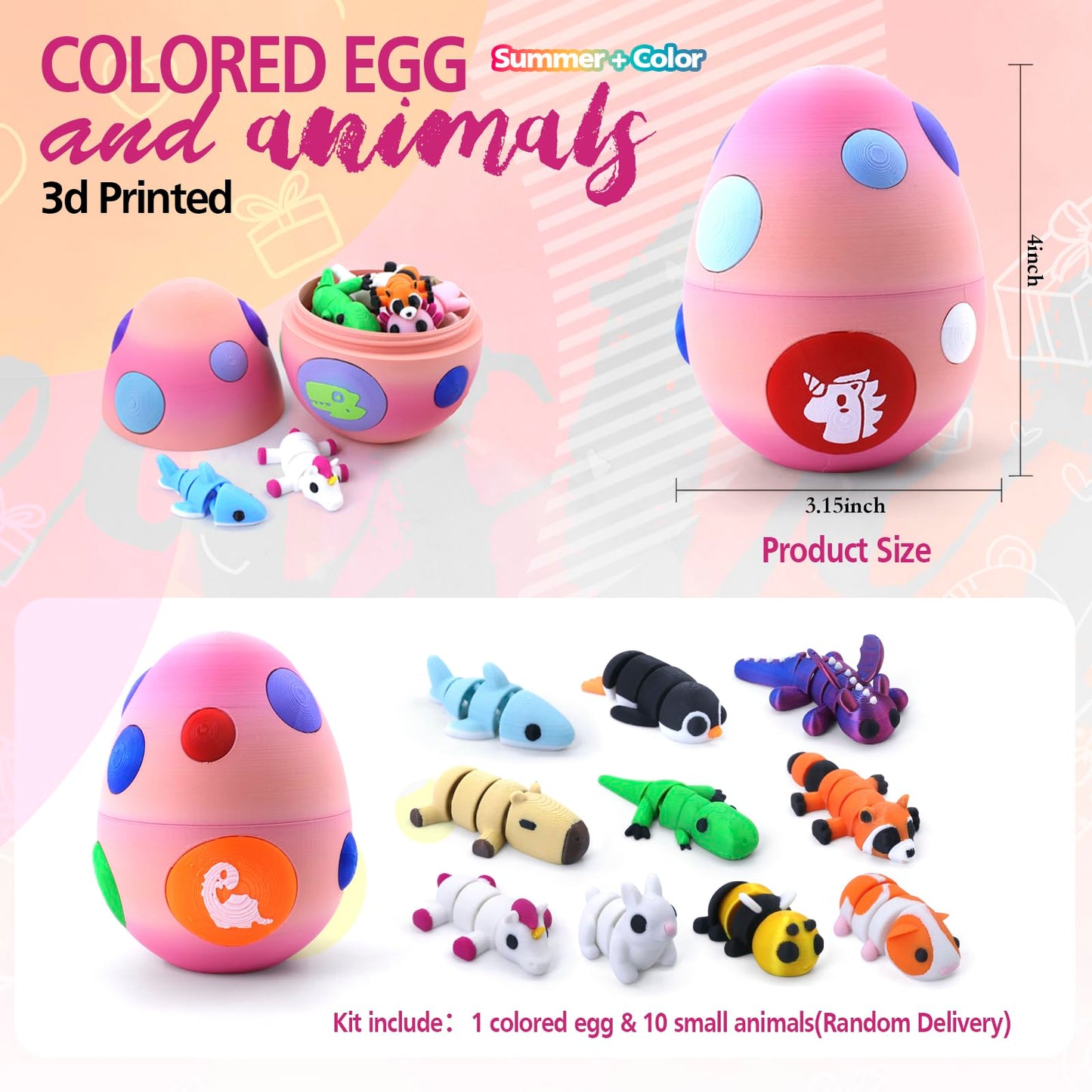 HyBaiS Mystery Mini 3D Printed Articulated Animal Figurines Set with Egg Little Cute Animals Pocket Pet 3D Animals Toys 3D Printed Miniature Figurines Gifts(Capybara&Unicorn&Rabbit)