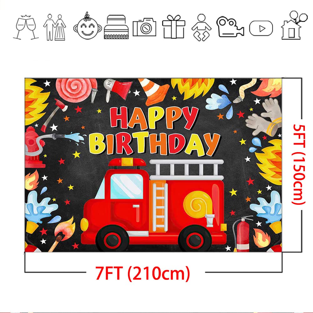 Mocsicka Fireman Birthday Backdrop 7x5ft Fire Truck Happy Birthday Party Decorations Banner Fireman Theme Kids Bday Background B
