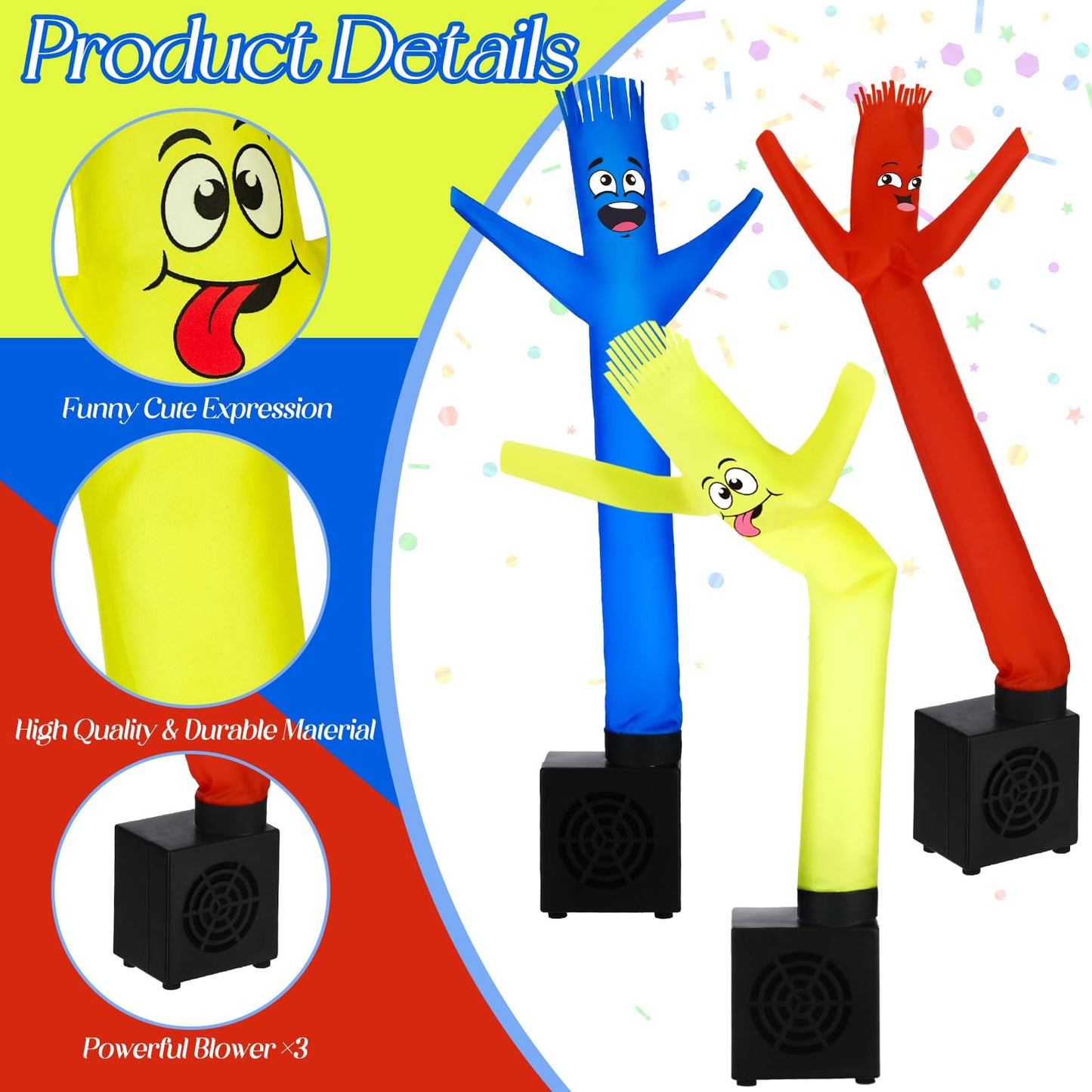 Poen 3 Pcs Mini Inflatable Tube Man Funny Gag Birthday Gift Wacky Waving Inflatable Guy With Blower Desktop Mini Dancer Man Gift For Man Women Party Decoration(Smile)