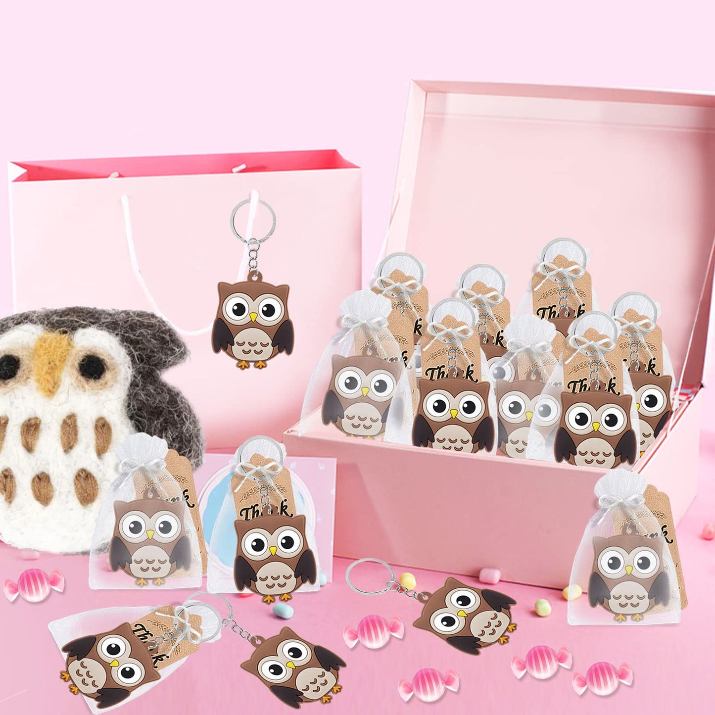 CiciBear 24 Pack Owl Keychains Party Decoration for Guests, Forest Themed Party, Owl Party,Jungle Safari Wild Woodland Baby Show