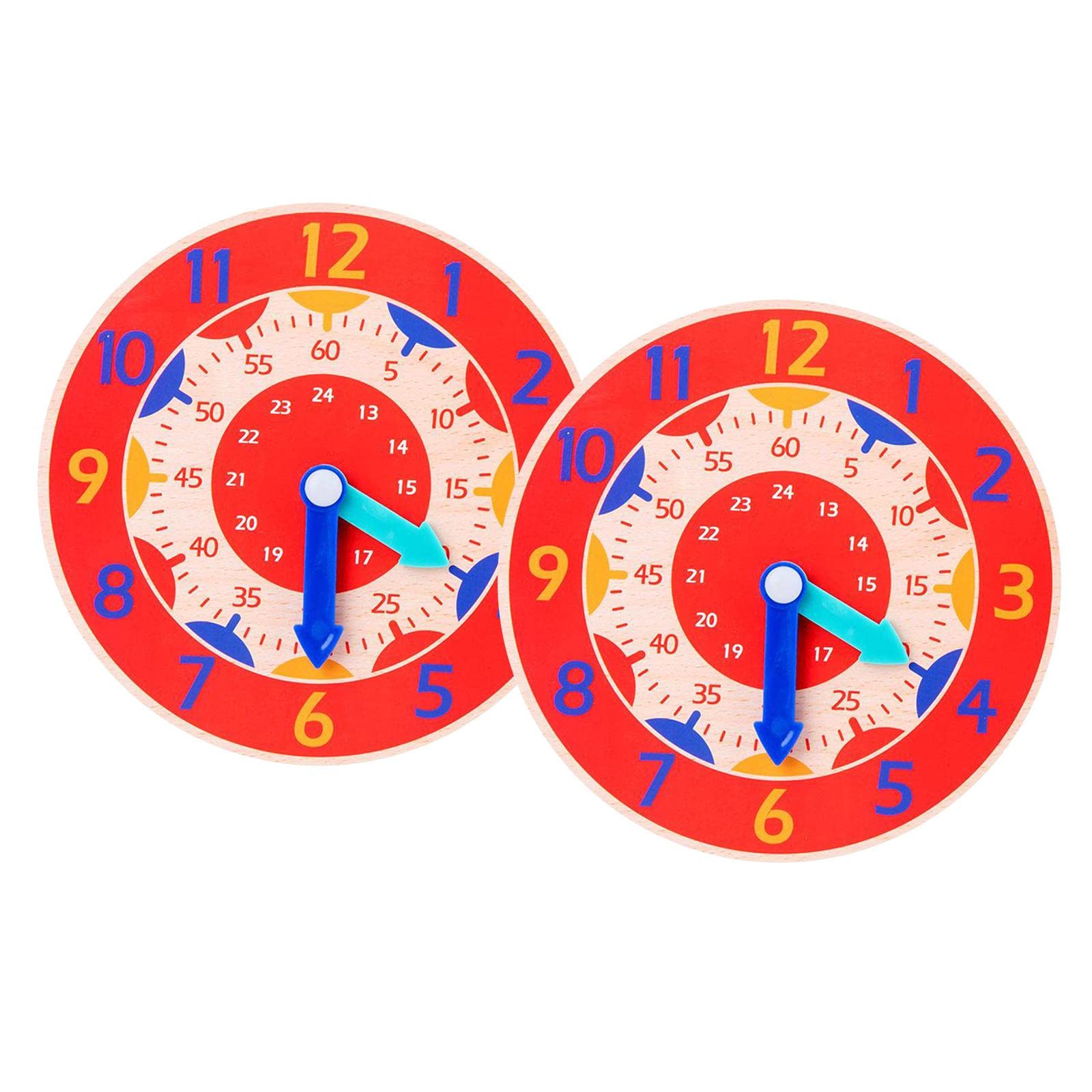 Ilsmysutra 2 Piece Montessori Wooden Clock Toy Teaching Aids Toys For Kids Preschool Red|Toys For Baby|Developmental Baby Toys