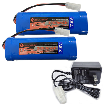 Geilienergy 7.2V Rc Battery Pack (2 Pack) 3800Mah High Capacity 6-Cell Nimh Flat Battery Pack W/Standard Tamiya Connector+7.2V S