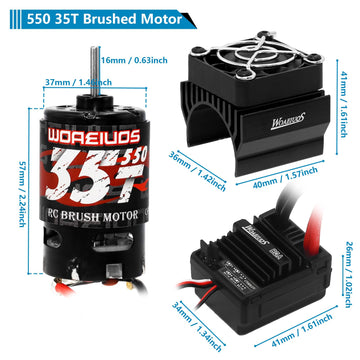 WOAEIUOS 550 Brushed Motor 35T & 80A ESC & Heatsink Combo for 1/10 RC Car TRX4 TRX6 Redcat SCX10 SCX10II AXI03007 JL 90046 RC4WD