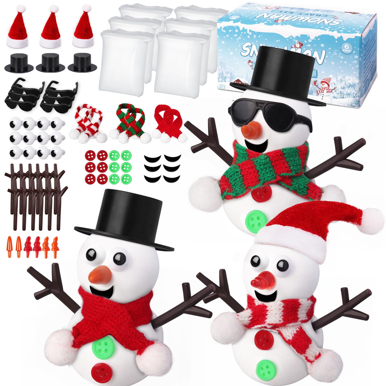 GYGOT 6 Pack Christmas Crafts for Kids,Build a Snowman Kit,Christmas Stocking Stuffers for Girls, Boys,Modeling Clay DIY for Hol