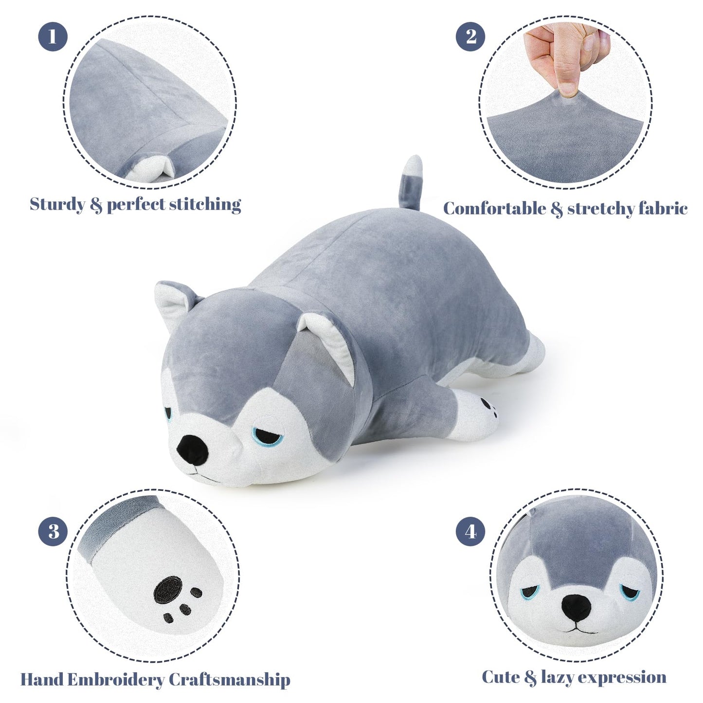 Meowtastic Cute Weighted Stuffed Animals - 21' 3.5 Lbs Weighted Husky Stuffed Animal Huskies Plush Pillow, Big Weighted Stuffed Dog Plush Toys Gifts For Kids & Adults (21' 3.5 Lbs, Grey Husky)