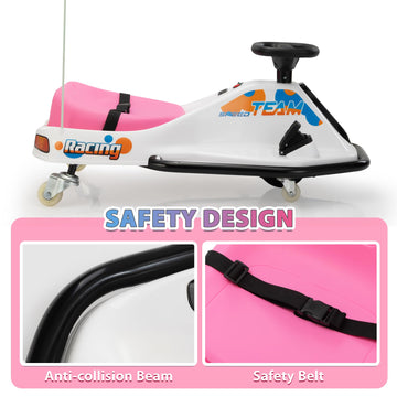 Tobbi 24V Electric Go Kart For Kids Ages 6+, Ride On Drift Go Carts Up To 7.5 Mph Variable Speed, High/Low Speed, Brushless Motor, With Usb Port, Led Lights, Mp3, Victory Flag (Pink-White)