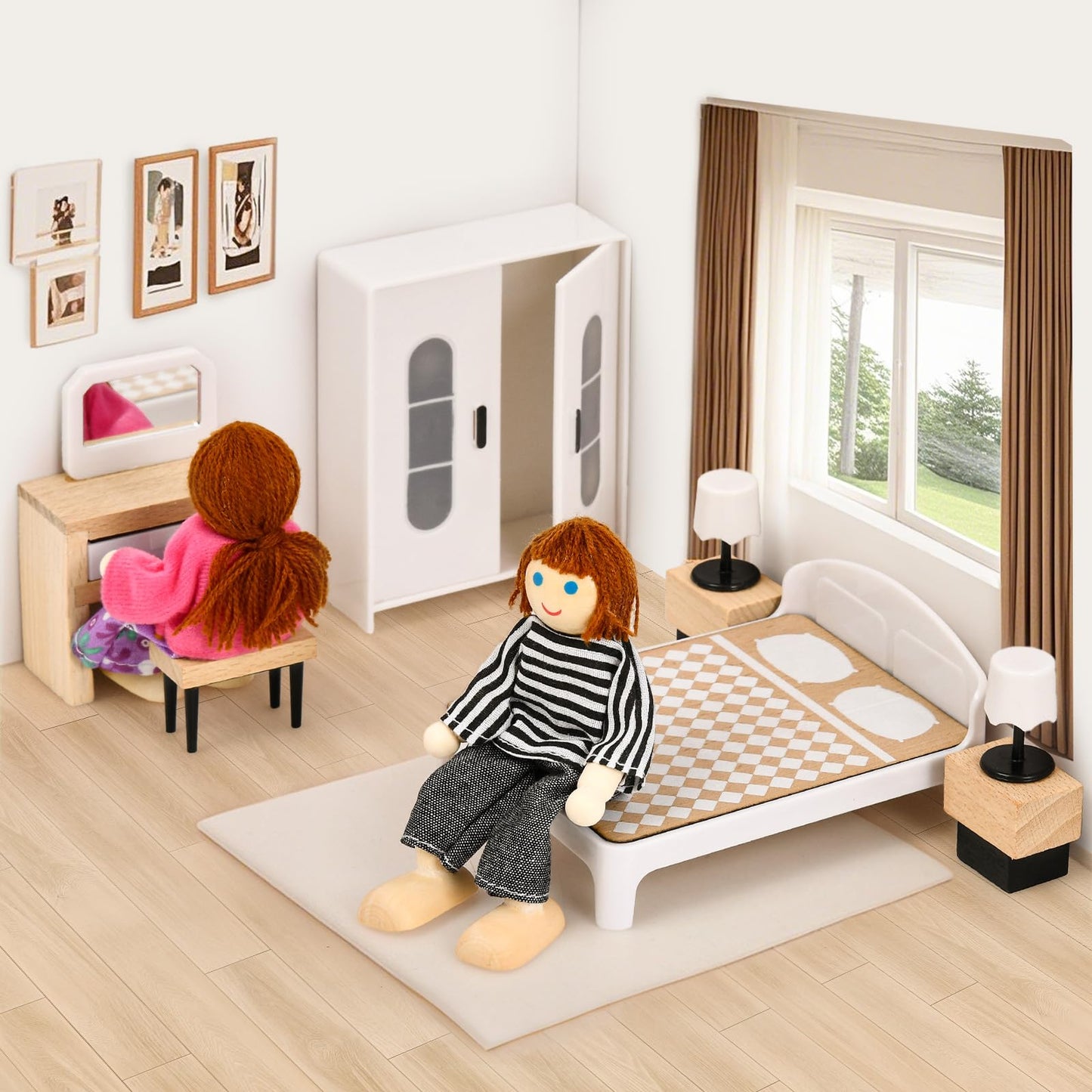Toyssa Dollhouse Furniture Set, 36Pcs Beech Wood And Plastic Miniature Doll House Accessories With Modern 5 Rooms & 4 Flexible F