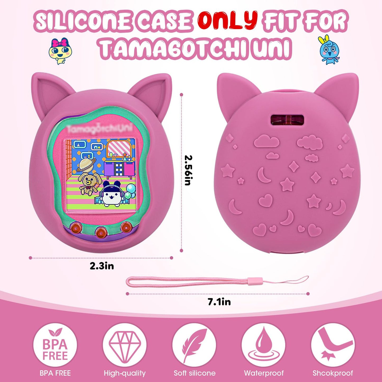 Winceed Silicone Case For Tamagotchi Uni, Protective Cover For Tamagotchi Uni Protector Skin With Hand Strap (Pink)