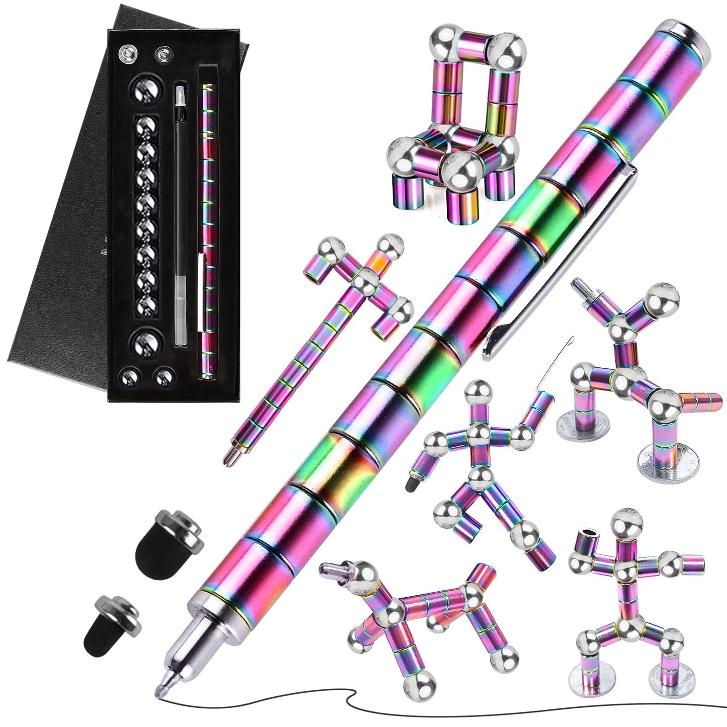 Moonhua Magnetic Pen Fidget Toy, Rainbow Magnet Metal Writing Pen Toy For Anxiety Relief, Diy Multifunctional Decompression Pen For Adults, Idea Gift For Christmas Classroom Party Supplies
