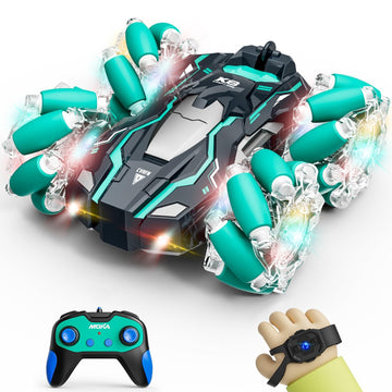 Highmall Rc Stunt Car Toddler Toy, 4Wd All-Terrain Remote Control Car With Led Lights, Double-Sided Flips, 360 Rotation, 2.4Ghz