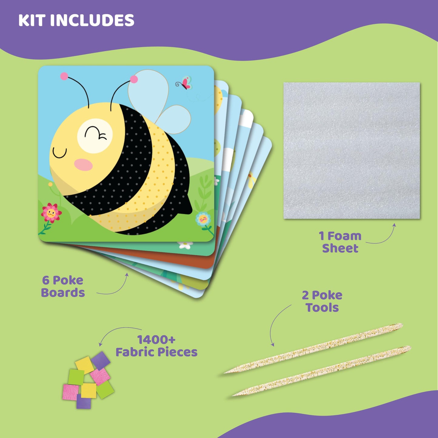 jackinthebox Poke Poke Art - Bugs Theme, Mess-Free Fabric Art and Craft, Flower Pressing Kits, Gift for Kids, Toys for Girls and