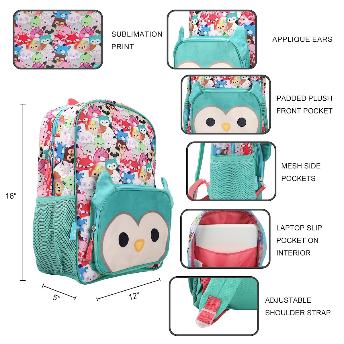 Bioworld Girls' Plush Backpack (Little Big Kid), Teal, One Size