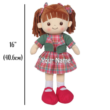 Personalized Snuggle Dolls, Custom Soft Baby Rag Doll, Pink Plaid Dress, 16 Inches, Muecas De Trapo Personalizadas Para Nias