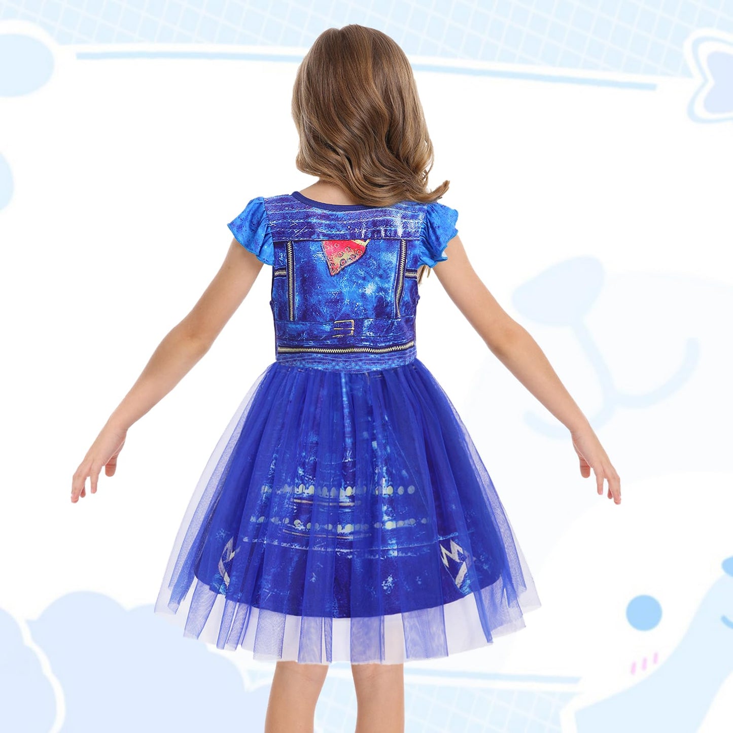 HenzWorld Girls Blue Dress Toddler Kids Blue Costume Dress up for Girls Short Flutter Sleeve Tulle Tutu Dresses Halloween Cospla