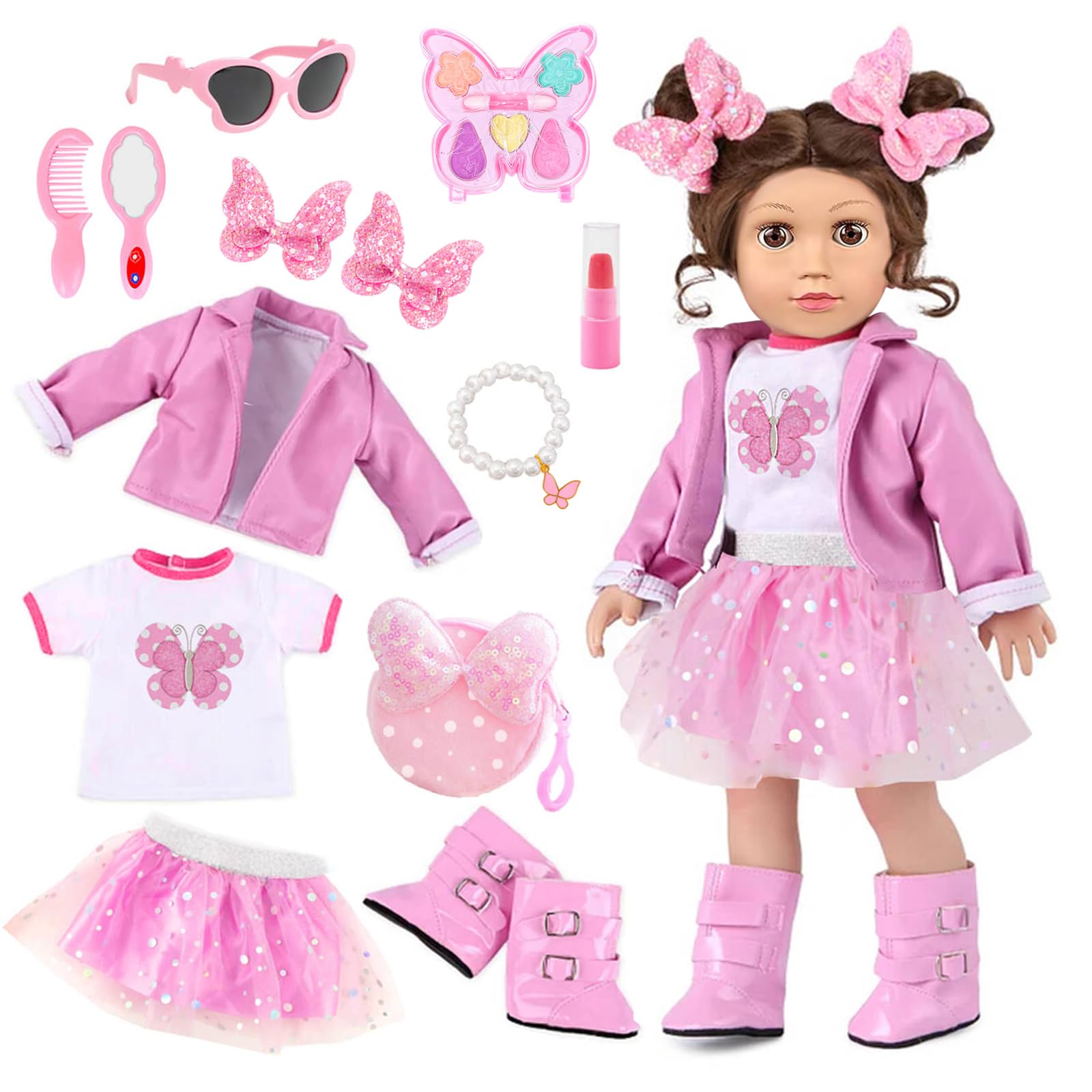American 18 Inch Dolls Clothes Pretend Makeup Accessories Gift Playset For Girls,Cosmetic Bag Toys Fits For 18 Dolls Include Ski