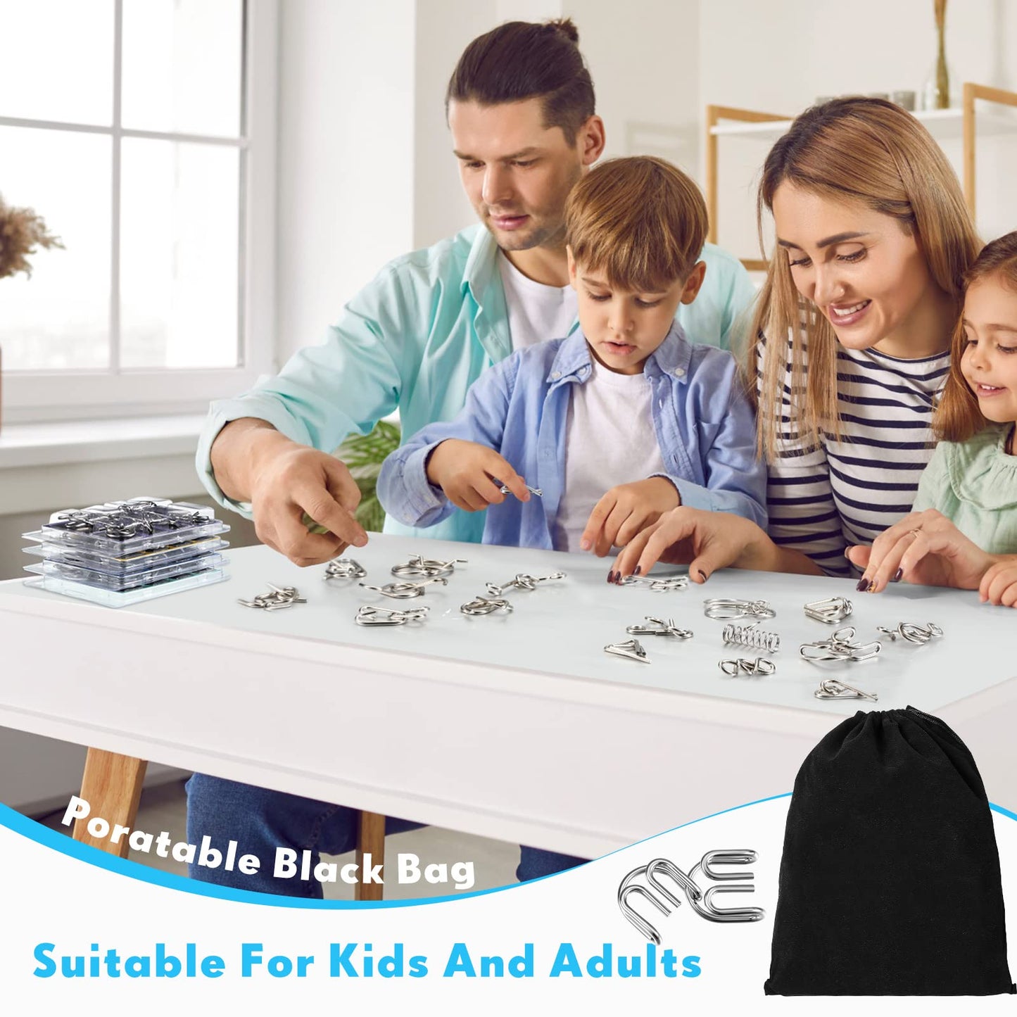 Lenwen 96 Metal Puzzles Set - Multi-colored Disentanglement Brain Game, 11.8"x11.8"x1.97", Stainless Steel, Model TIN-Lenwen-