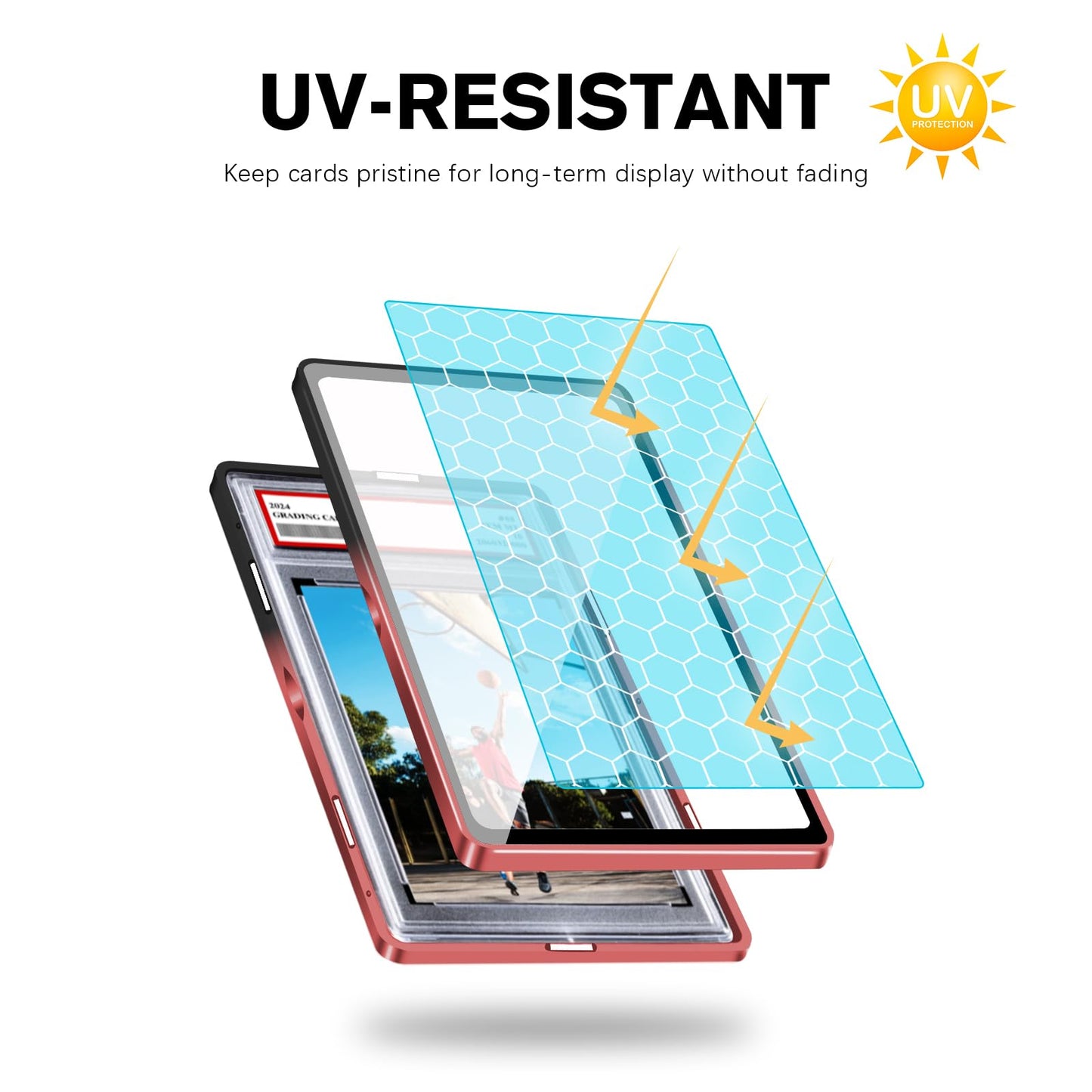 Magenetic Trading Card Slab Protector - enhanced Aluminum Graded Card Showcase  Graded Slab Protector with UV-Resistant Tempered Glass  Personalized Slab Bumper for Collectors  Dark Red