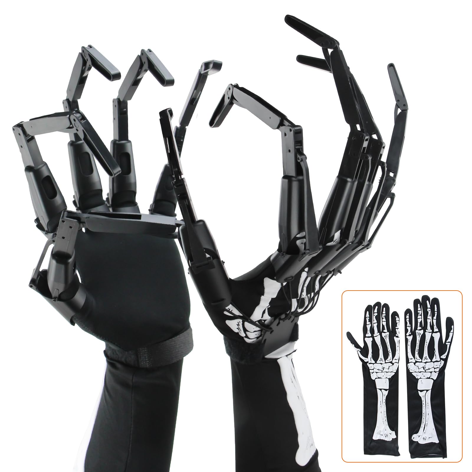 Halloween Articulated Fingers With Protective Gloves, Articulated Finger Extensions, Scary Skeleton Bone Claw Hand, Halloween Pr