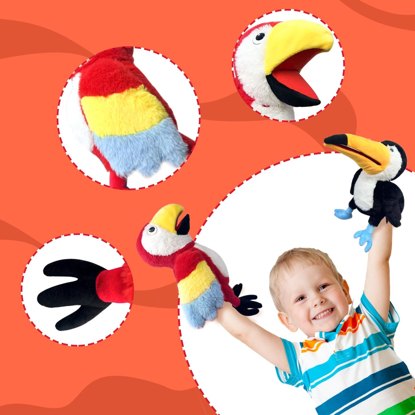 okegztoa Puppets Parrot Hand Puppet 13.8 Animal Puppets Hand Puppets Bird Stuffed Animal Hand Puppets for Kids with Movable Mouth Puppet Plush Multi-Color Toys Bird Puppet Role Play Teaching(Red)
