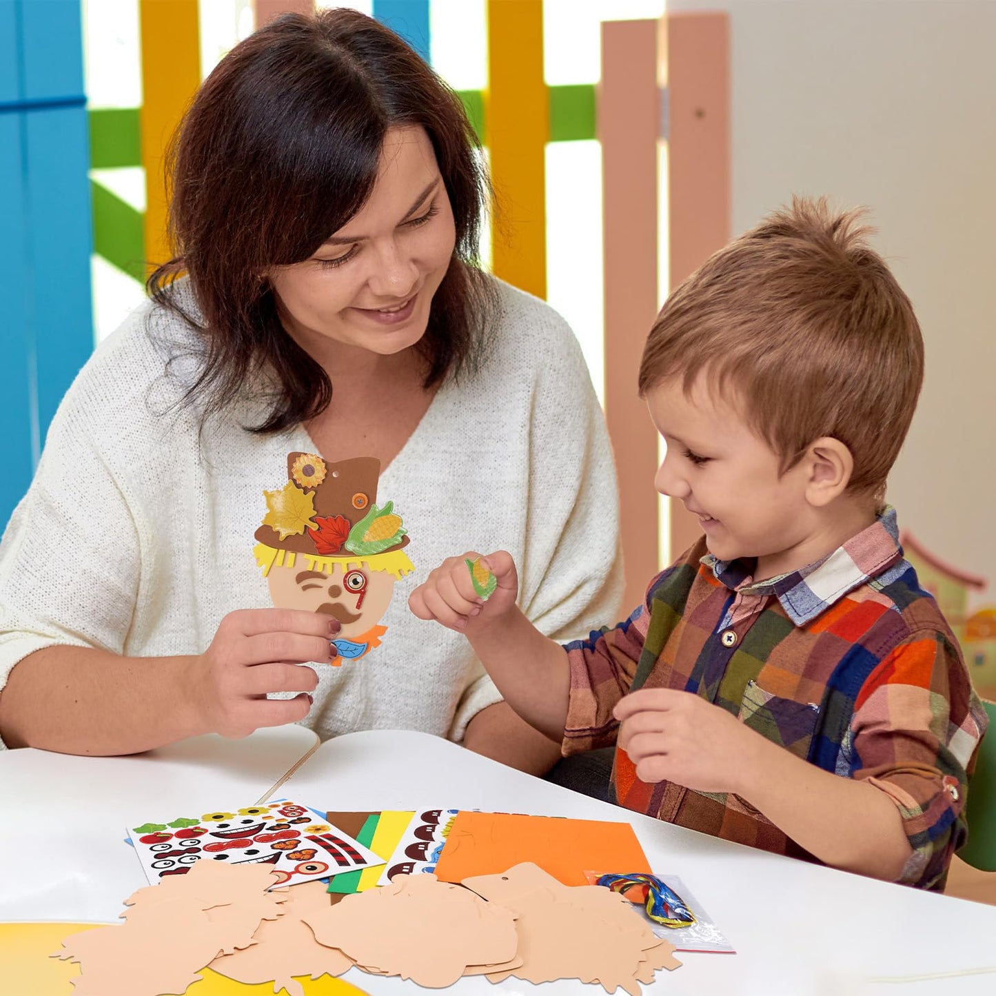 Fennoral 12 Pack Fall Craft For Kids Make You Own Scarecrow Foam Stickers Diy Arts And Crafts For Boys Girls Fall Art Activities