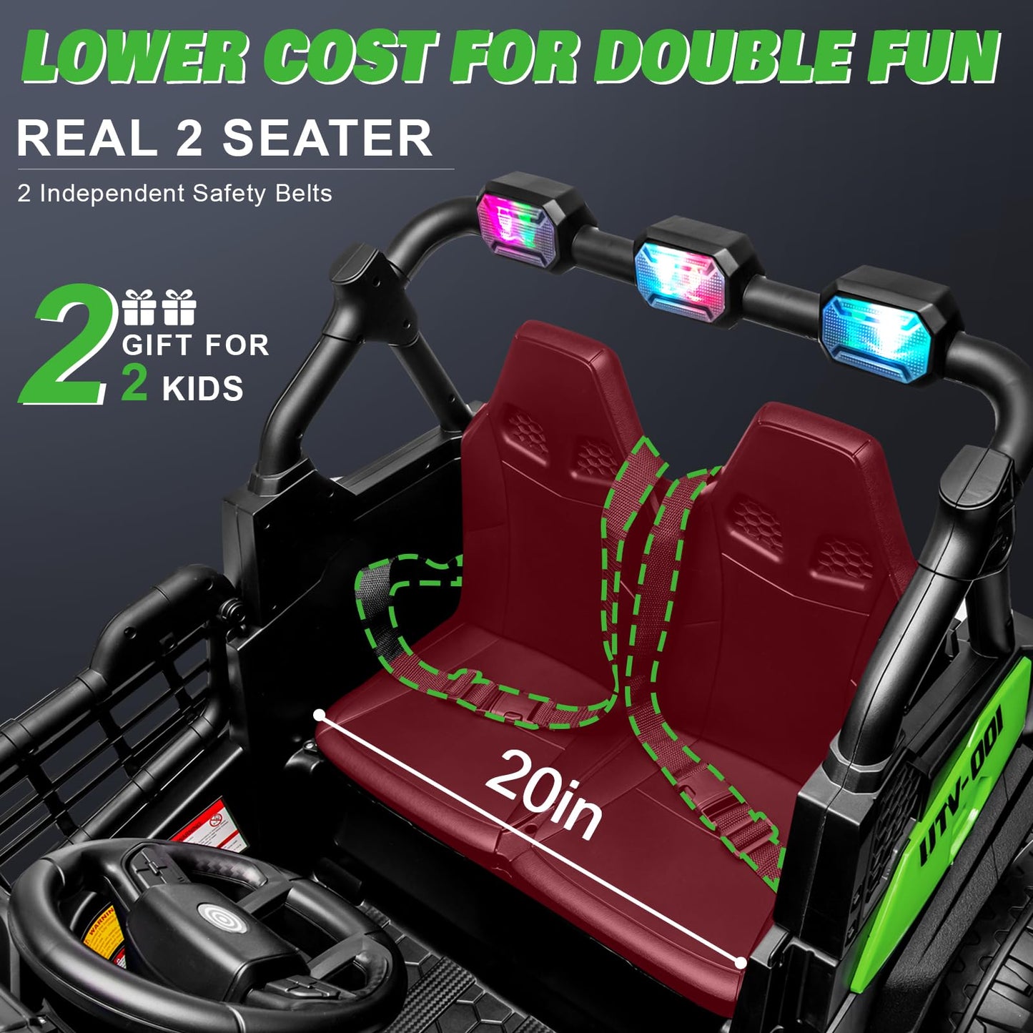 24V 2 Seater Ride On Car For Kids, Moeyuro 800W Powered Utv Toy, 5Mph Large Side By Side Electric Car W/Remote, Bluetooth, Led L
