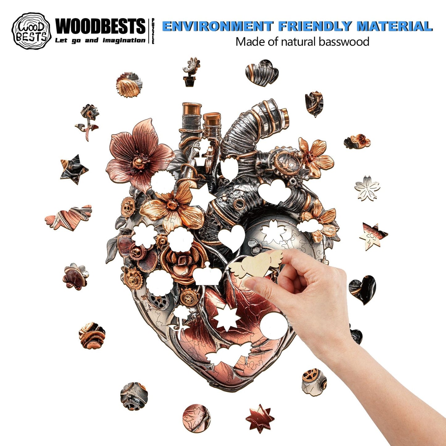 WOODBESTS Wooden Puzzles for mature-themeds (90 Piece  S  8.9x7.1 inches) Mechanical Heart Puzzle mature-themed Puzzles  Wooden Jigsaw Puzzles Unique Shape  for mature-themeds Family Game