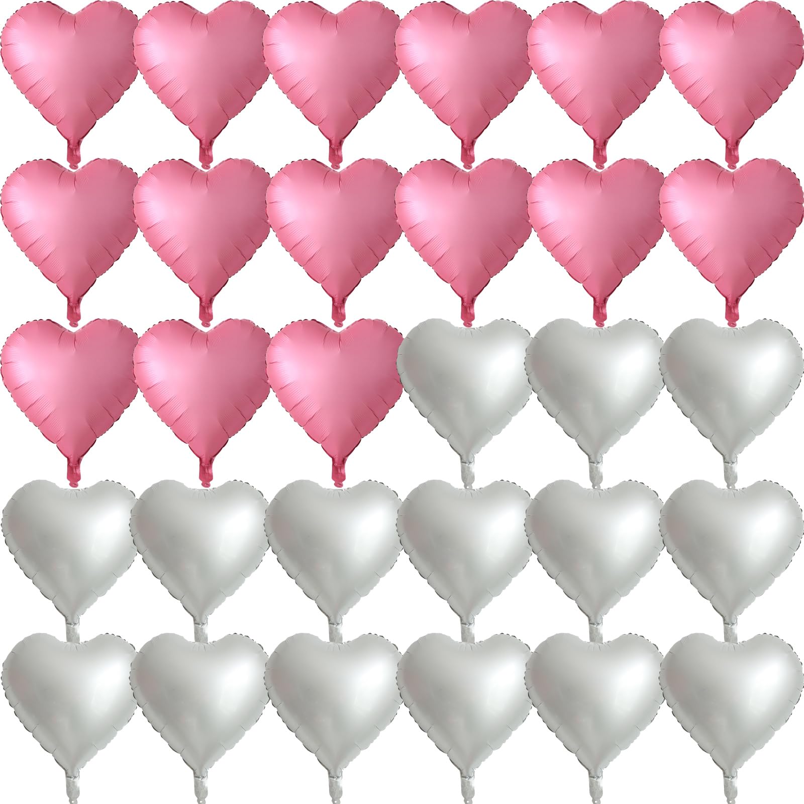 30 Pcs Metallic Pink Silve White Heart Balloons 18In Heart Shaped 18 Inch Balloons Helium Mylar Balloons Foil Balloon Decoration
