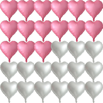 30 Pcs Metallic Pink Silve White Heart Balloons 18In Heart Shaped 18 Inch Balloons Helium Mylar Balloons Foil Balloon Decoration