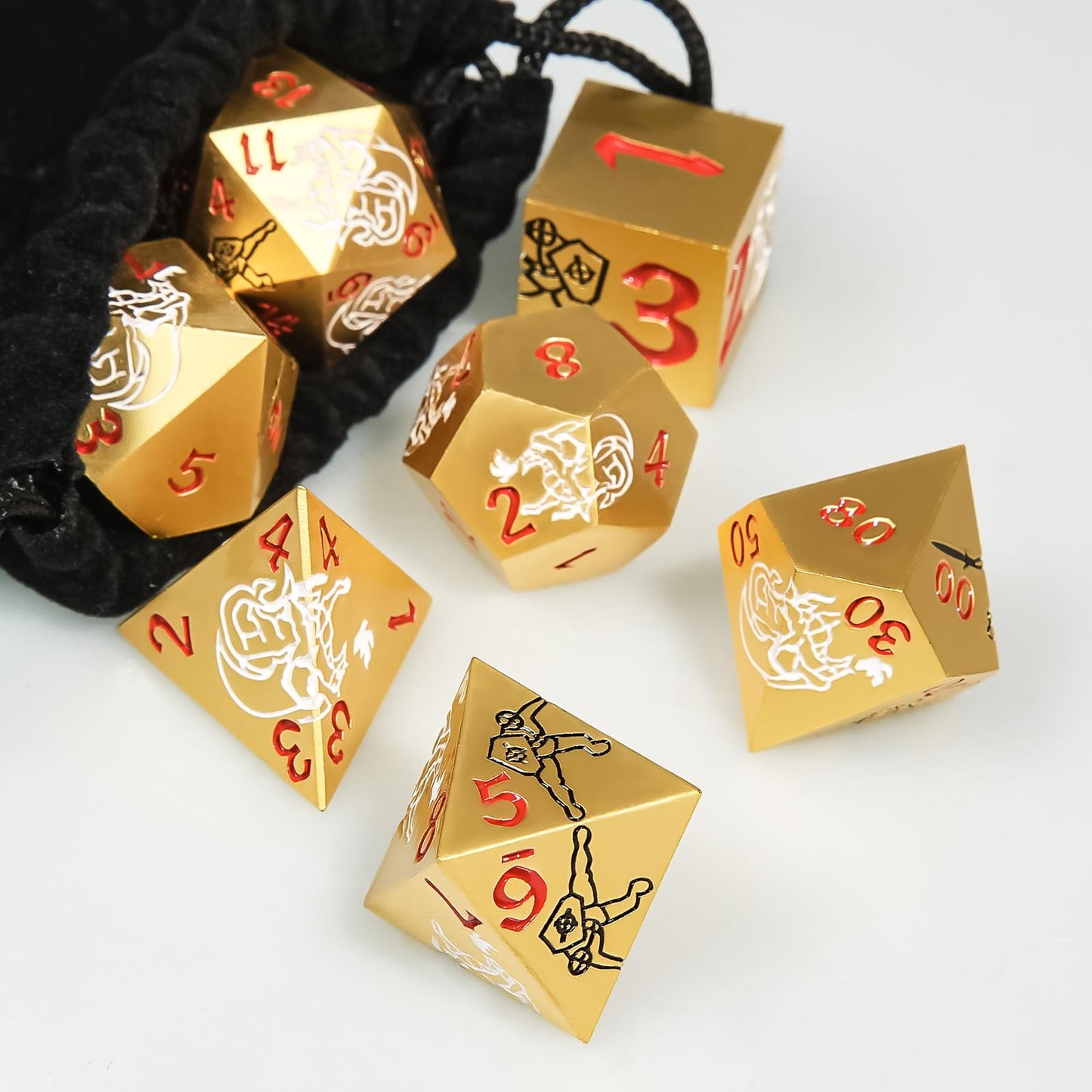 GU BEI TE Metal DND Dice Set, Dragons and Warriors DND Dice 7-pcs Metal Polyhedral Dice Set for Dungeons and Dragons RPG MTG Tab