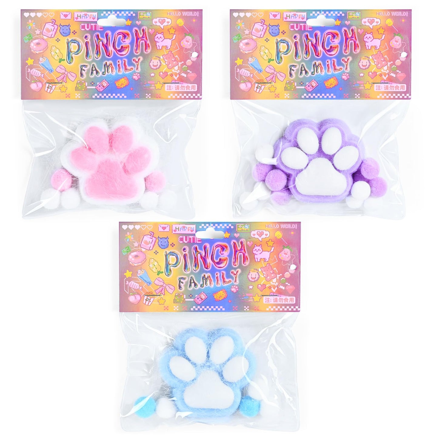 3Pcs Taba Squishy Squeeze Cat Paw Toys, Fufu Sticky Cat Paw For Stress Relief, Pinch Family Opp Packaging Sensory Toys, Chuu Chr