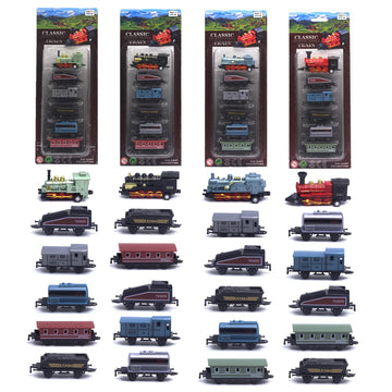 Corper Toys Mini Train Toy Set, 4 Packs (24 Pieces) Pull Back Model Train Playset For 3 4 5 6 Year Old Boys Girls, Diecast Steam Train With Linkable Cars For Birthday Gifts